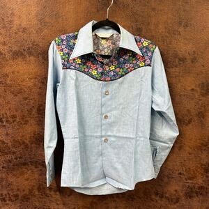 Rob Roy True Vintage Floral Chambray Small Blouse Rodeo‎ Horse Show Western